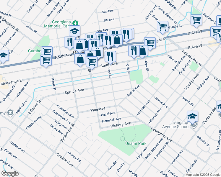 map of restaurants, bars, coffee shops, grocery stores, and more near 316 Beech Avenue in Garwood