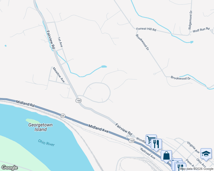 map of restaurants, bars, coffee shops, grocery stores, and more near 67 Midland Heights Circle in Midland