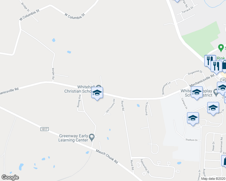 map of restaurants, bars, coffee shops, grocery stores, and more near 3945 Mechanicsville Road in Lehigh County