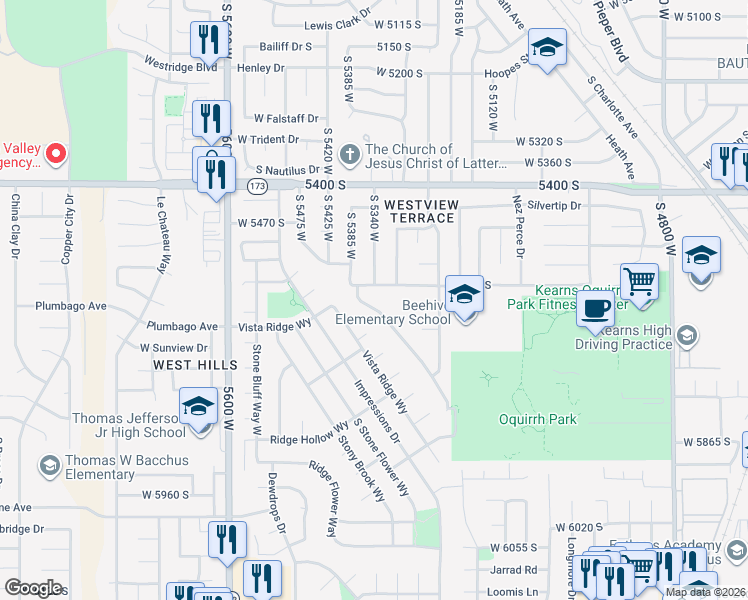 map of restaurants, bars, coffee shops, grocery stores, and more near 5568 South 5340 West in Kearns
