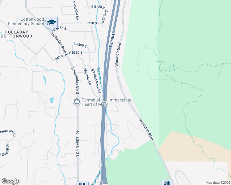 map of restaurants, bars, coffee shops, grocery stores, and more near 3107 East Silver Hawk Drive in Holladay