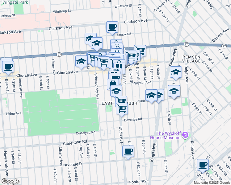 map of restaurants, bars, coffee shops, grocery stores, and more near 4916 Snyder Avenue in Brooklyn