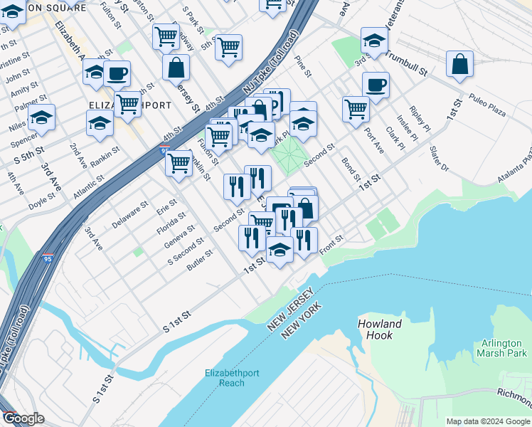 map of restaurants, bars, coffee shops, grocery stores, and more near 152 Livingston Street in Elizabeth