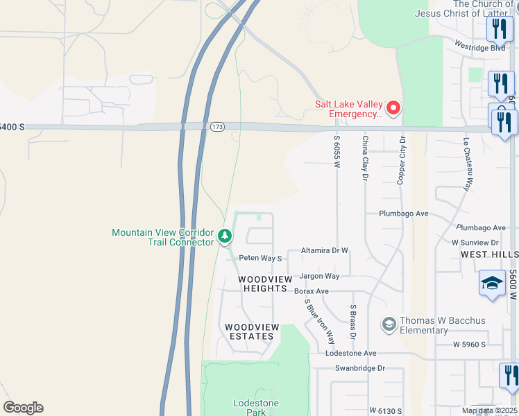 map of restaurants, bars, coffee shops, grocery stores, and more near 6254 Palenque Drive South in West Valley City