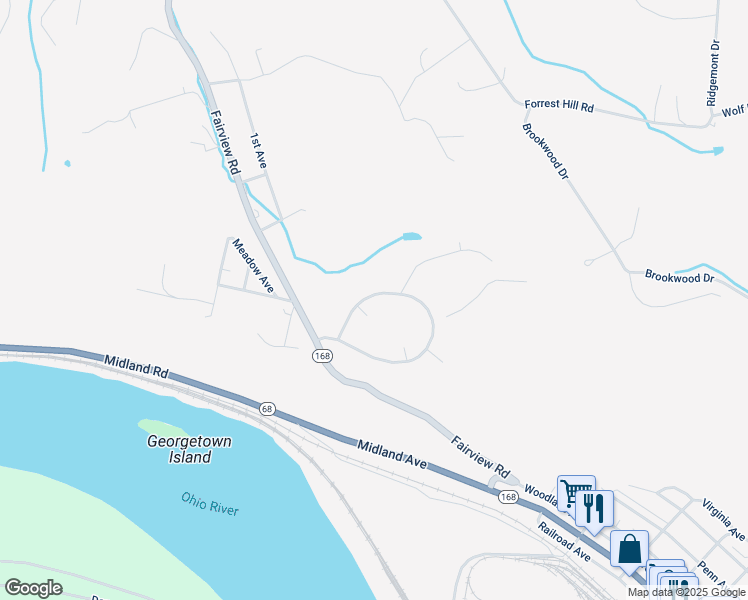 map of restaurants, bars, coffee shops, grocery stores, and more near 48 Midland Heights Circle in Midland
