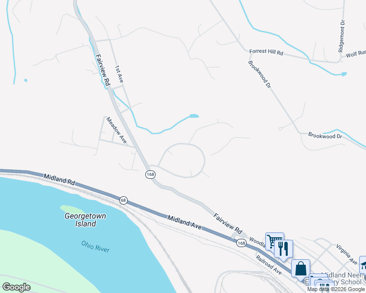 map of restaurants, bars, coffee shops, grocery stores, and more near 48 Midland Heights Circle in Midland