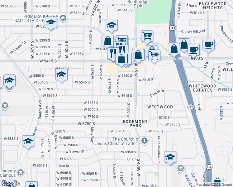map of restaurants, bars, coffee shops, grocery stores, and more near 5476 South 4220 West in Kearns