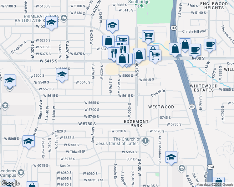 map of restaurants, bars, coffee shops, grocery stores, and more near 5476 South 4220 West in Kearns