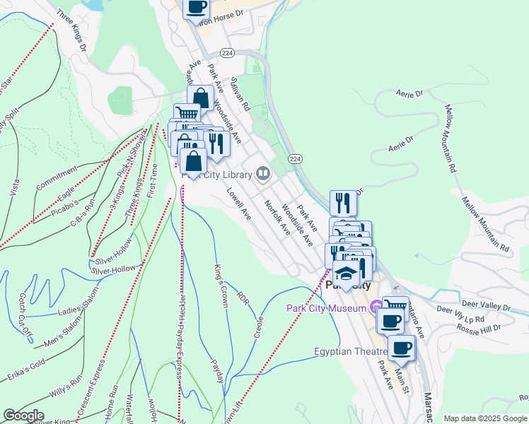 map of restaurants, bars, coffee shops, grocery stores, and more near 1114 Empire Avenue in Park City