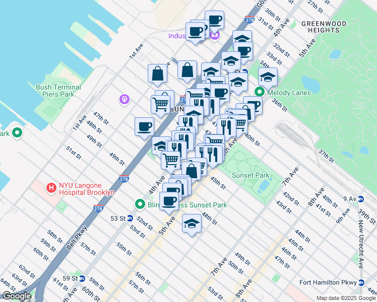 map of restaurants, bars, coffee shops, grocery stores, and more near in Brooklyn
