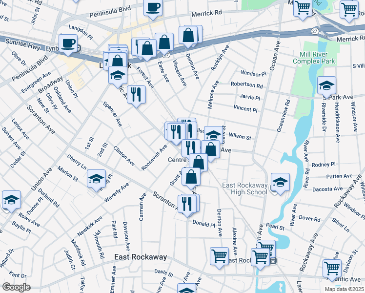 map of restaurants, bars, coffee shops, grocery stores, and more near 254 Atlantic Avenue in Lynbrook
