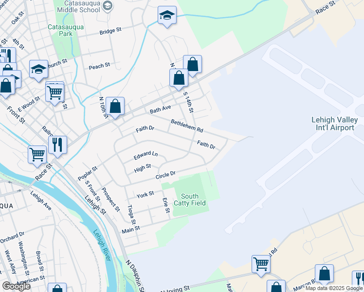 map of restaurants, bars, coffee shops, grocery stores, and more near 702 Poplar Street in Catasauqua