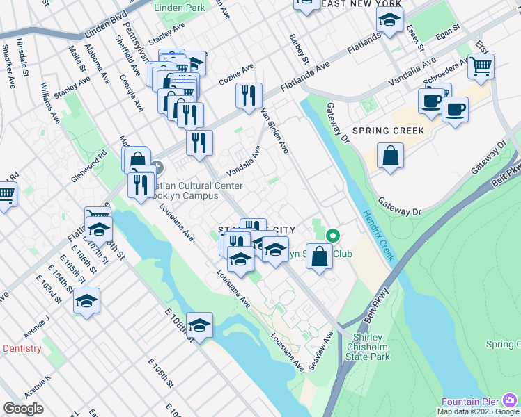 map of restaurants, bars, coffee shops, grocery stores, and more near 1279 Delmar Loop in Brooklyn