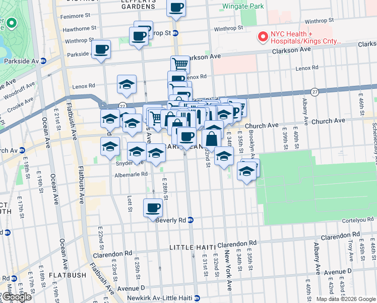 map of restaurants, bars, coffee shops, grocery stores, and more near 29 East 31st Street in Brooklyn