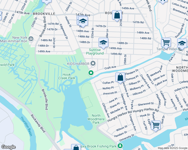 map of restaurants, bars, coffee shops, grocery stores, and more near 253-08 Craft Avenue in Queens