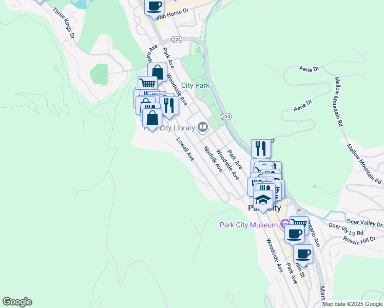 map of restaurants, bars, coffee shops, grocery stores, and more near 1172 Lowell Avenue in Park City