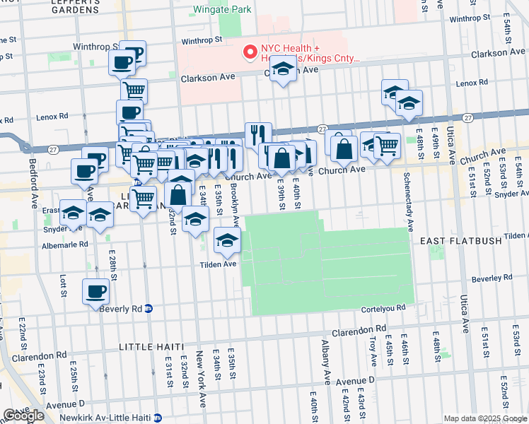 map of restaurants, bars, coffee shops, grocery stores, and more near 289 East 37th Street in Brooklyn