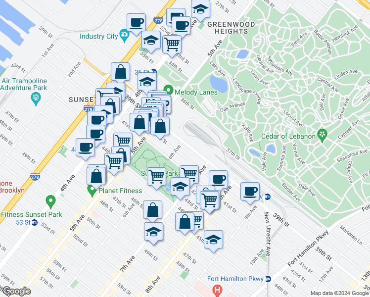 map of restaurants, bars, coffee shops, grocery stores, and more near in Brooklyn