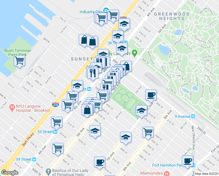 map of restaurants, bars, coffee shops, grocery stores, and more near 440 42nd Street in Brooklyn