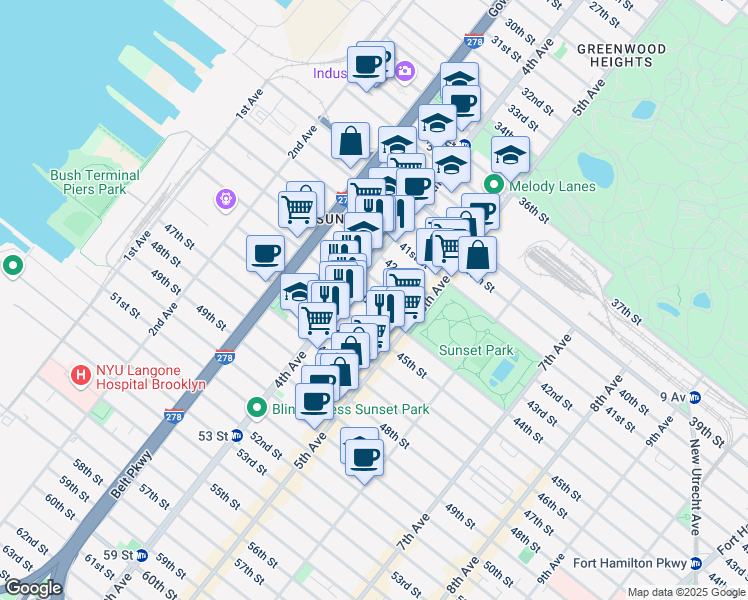 map of restaurants, bars, coffee shops, grocery stores, and more near in Brooklyn