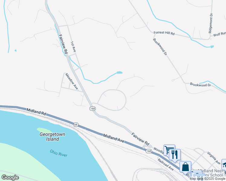 map of restaurants, bars, coffee shops, grocery stores, and more near 48 Midland Heights Circle in Midland