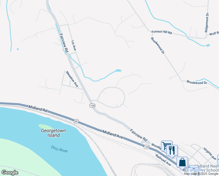 map of restaurants, bars, coffee shops, grocery stores, and more near 48 Midland Heights Circle in Midland