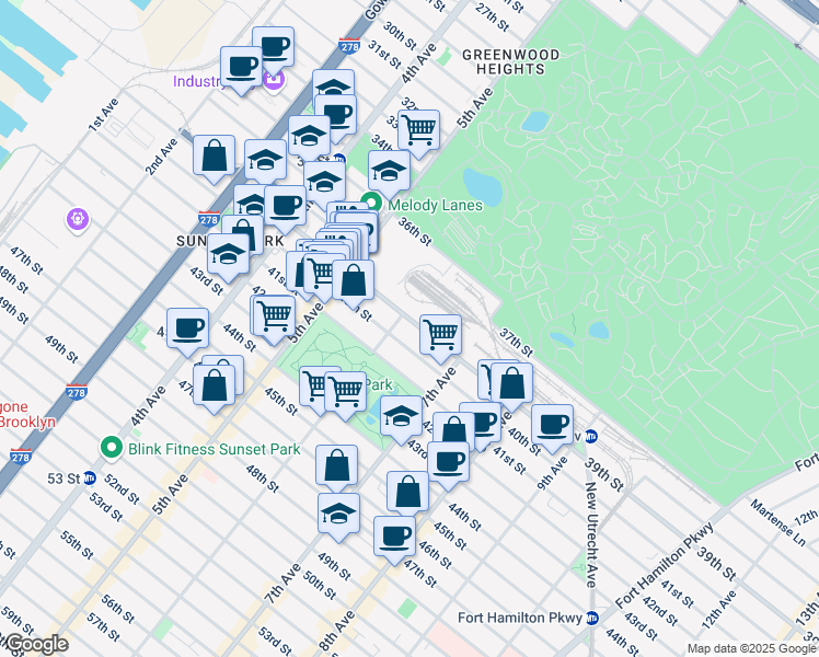 map of restaurants, bars, coffee shops, grocery stores, and more near in Brooklyn