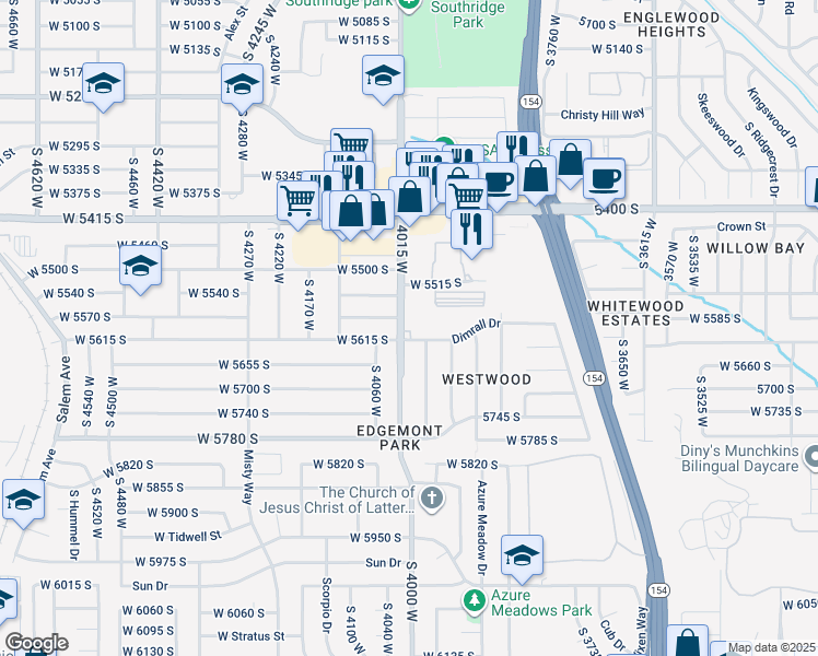 map of restaurants, bars, coffee shops, grocery stores, and more near 5603 4015 West in Taylorsville