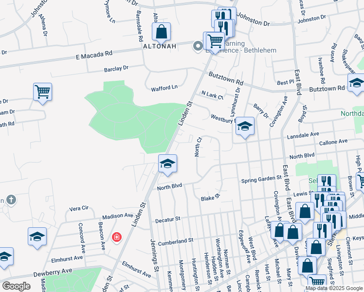 map of restaurants, bars, coffee shops, grocery stores, and more near 908 Greenhouse Drive in Bethlehem