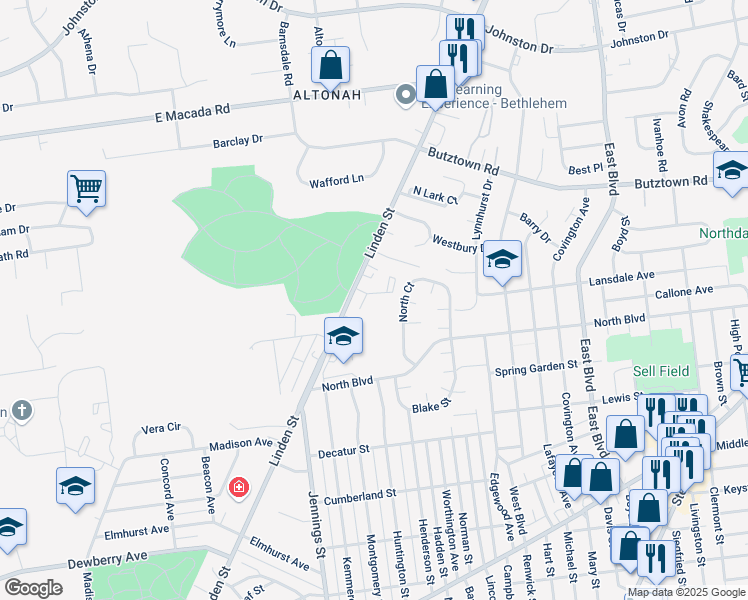 map of restaurants, bars, coffee shops, grocery stores, and more near 908 Greenhouse Drive in Bethlehem