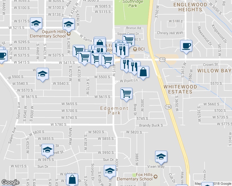 map of restaurants, bars, coffee shops, grocery stores, and more near 5601 South 4015 West in Taylorsville
