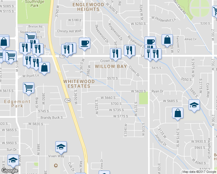 map of restaurants, bars, coffee shops, grocery stores, and more near 3463 West 5585 South in Salt Lake City