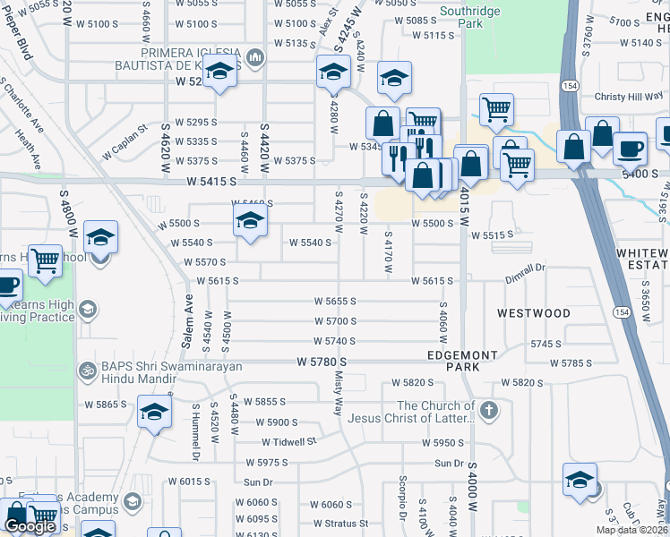 map of restaurants, bars, coffee shops, grocery stores, and more near 4280 West 5570 South in Kearns