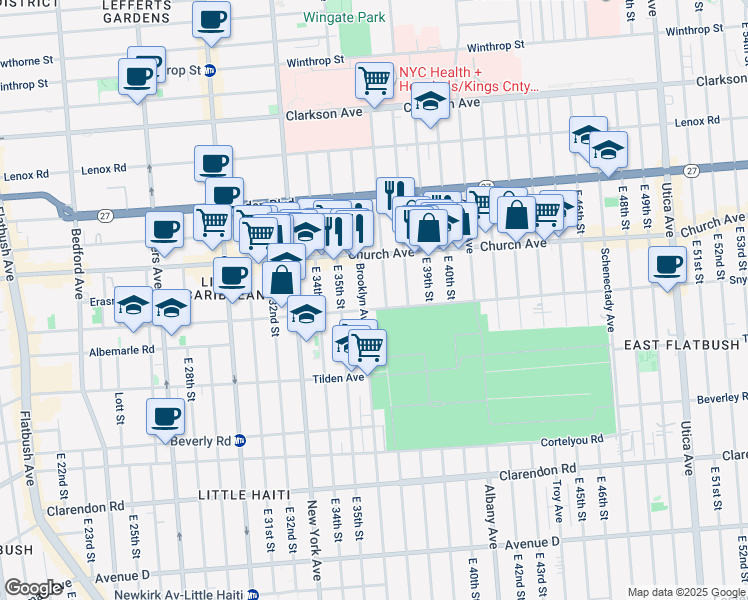 map of restaurants, bars, coffee shops, grocery stores, and more near 289 East 37th Street in Brooklyn