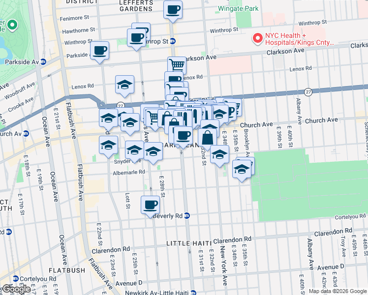 map of restaurants, bars, coffee shops, grocery stores, and more near 29 East 31st Street in Brooklyn
