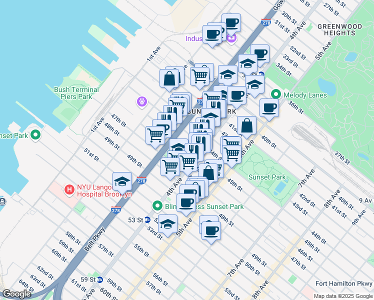 map of restaurants, bars, coffee shops, grocery stores, and more near in Brooklyn