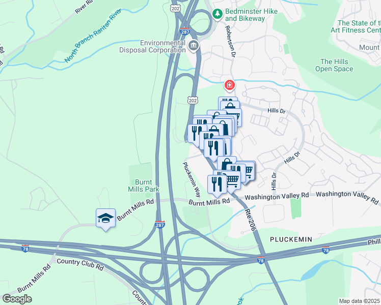 map of restaurants, bars, coffee shops, grocery stores, and more near 455 U.S. 206 in Bedminster