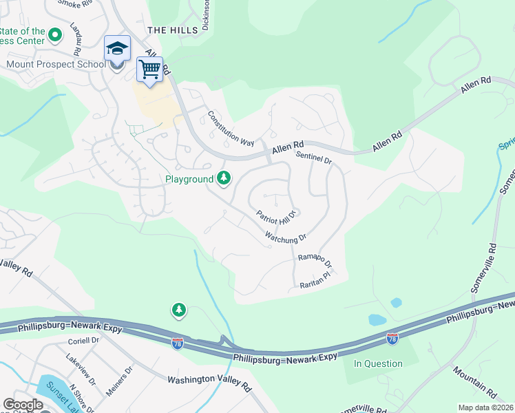map of restaurants, bars, coffee shops, grocery stores, and more near 197 Patriot Hill Drive in Bernards
