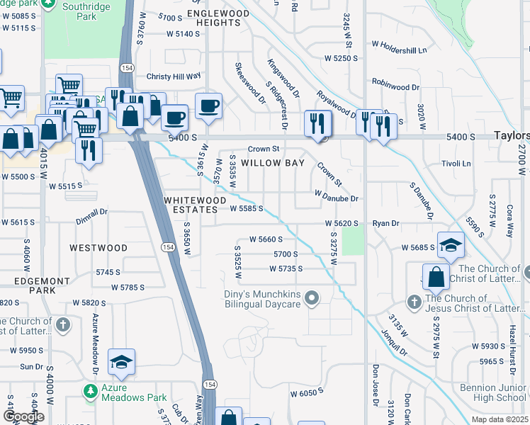 map of restaurants, bars, coffee shops, grocery stores, and more near 3463 West 5585 South in Salt Lake City