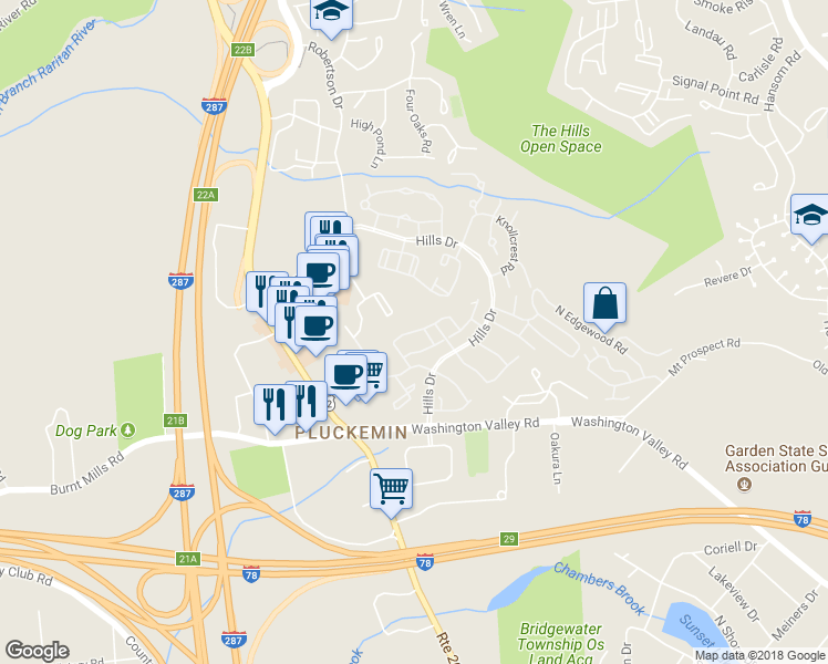 map of restaurants, bars, coffee shops, grocery stores, and more near 51 Crestmont Road in Bedminster Township