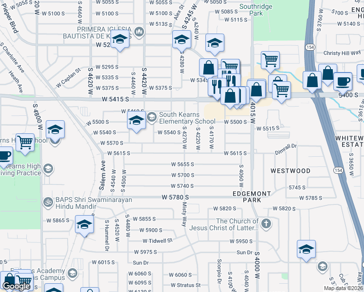 map of restaurants, bars, coffee shops, grocery stores, and more near 4280 West 5570 South in Kearns