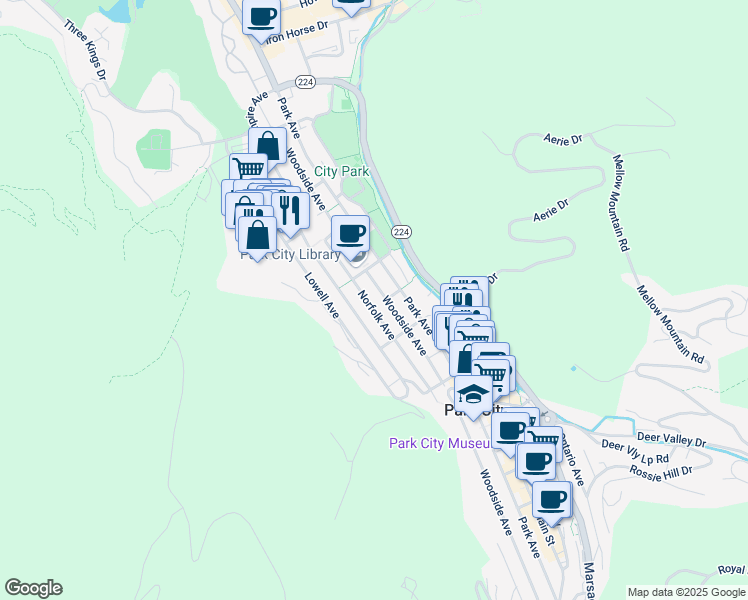 map of restaurants, bars, coffee shops, grocery stores, and more near 1111 Woodside Avenue in Park City