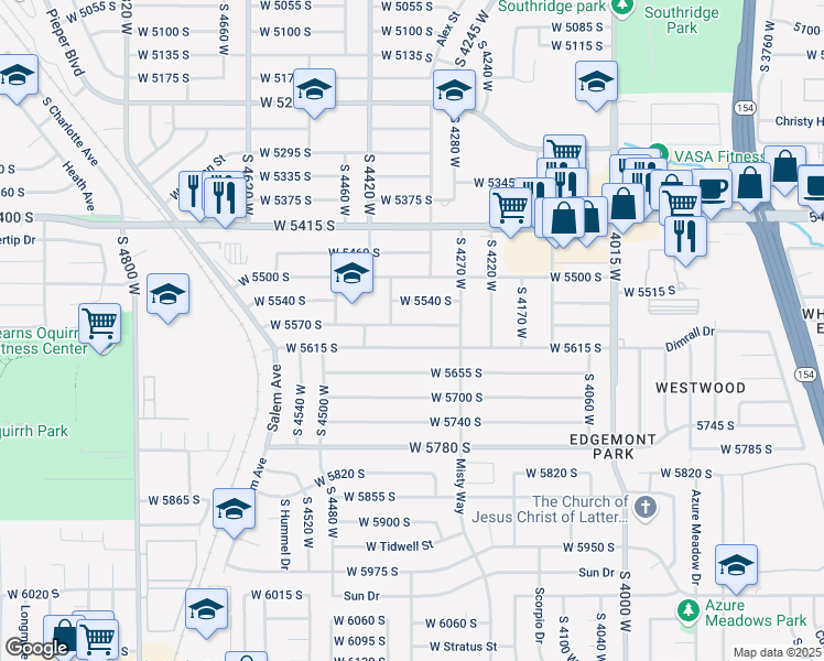 map of restaurants, bars, coffee shops, grocery stores, and more near 4349 West 5570 South in Kearns
