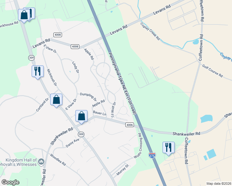 map of restaurants, bars, coffee shops, grocery stores, and more near 4213 Leopard Circle in Lehigh County