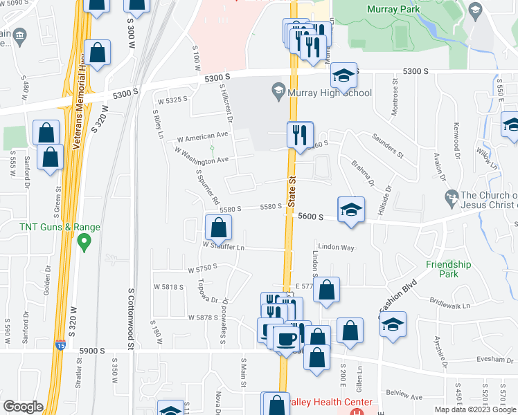 map of restaurants, bars, coffee shops, grocery stores, and more near East Wilson Avenue in Murray