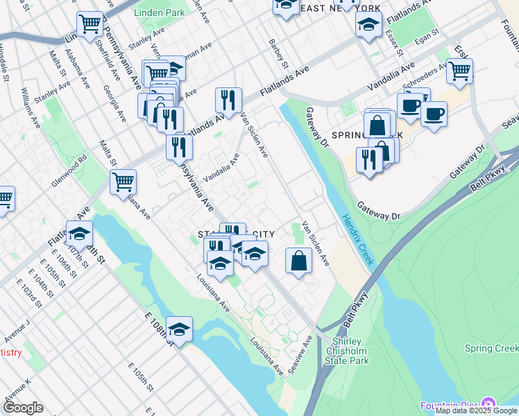 map of restaurants, bars, coffee shops, grocery stores, and more near 145 Elmira Loop in Brooklyn
