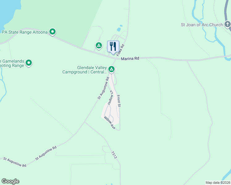 map of restaurants, bars, coffee shops, grocery stores, and more near 100 Front Street in Fallentimber