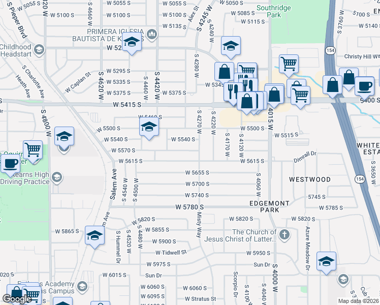 map of restaurants, bars, coffee shops, grocery stores, and more near 4280 West 5570 South in Kearns