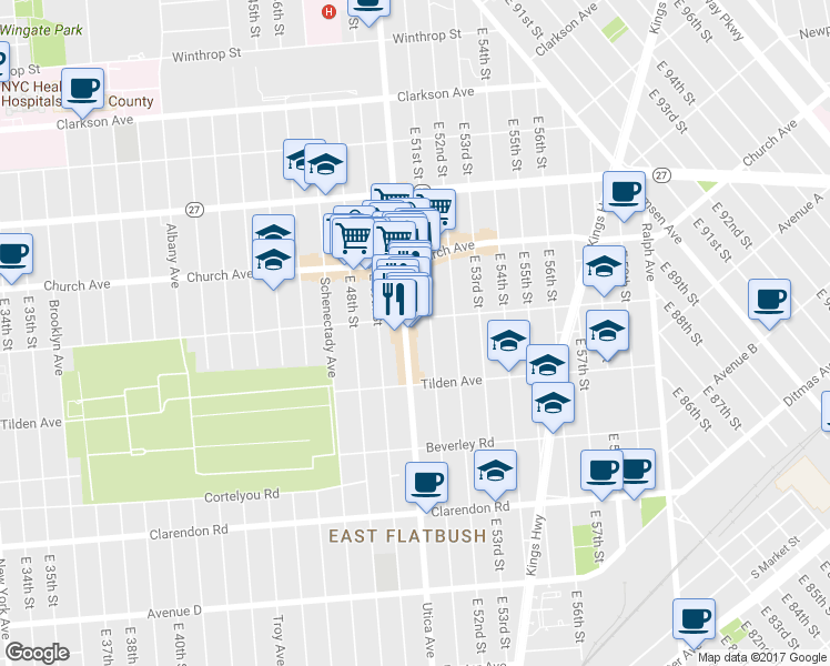 map of restaurants, bars, coffee shops, grocery stores, and more near 4916 Snyder Avenue in Brooklyn