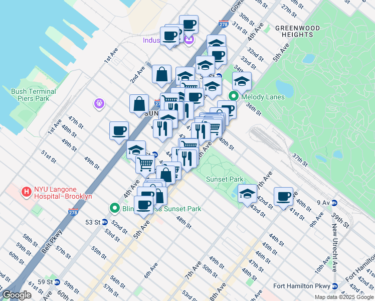 map of restaurants, bars, coffee shops, grocery stores, and more near 440 42nd Street in Brooklyn